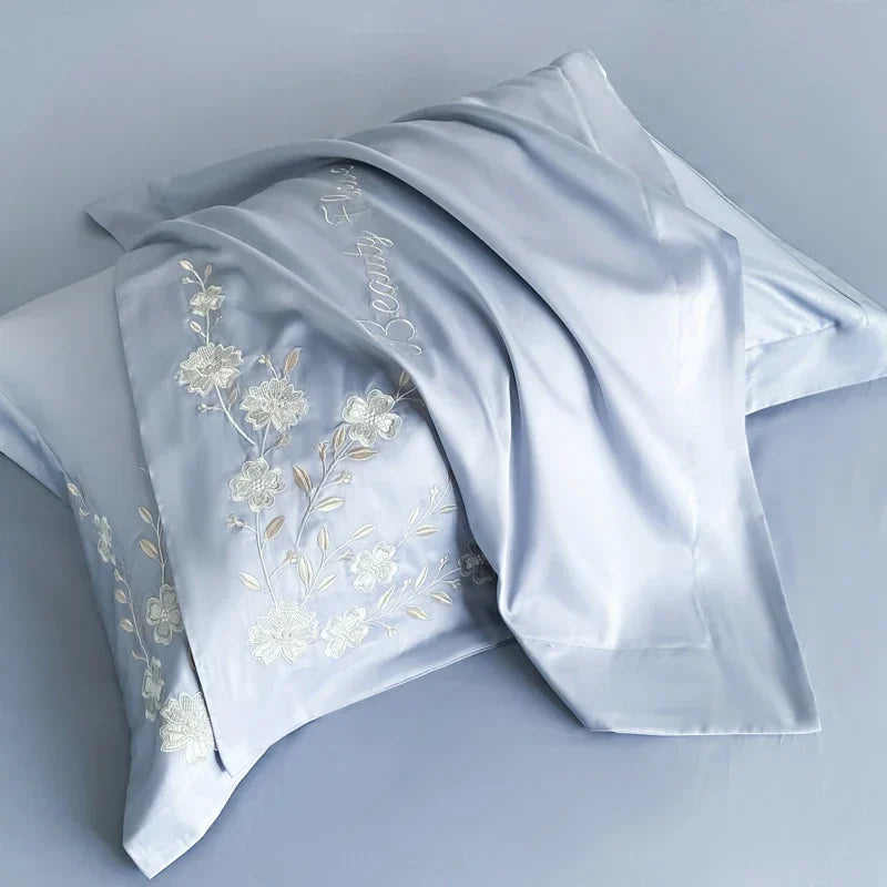 Afralia™ Embroidery Cotton Bedding Set: King Queen Europe Sheet Duvet Cover Pillowcase Bed Linens