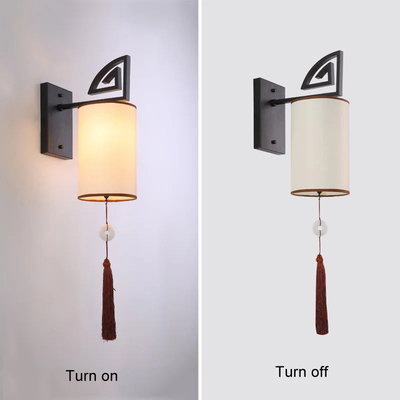 Afralia™ Chinese Style E27 Cloth Wall Sconce for Living Room Bedroom Lighting