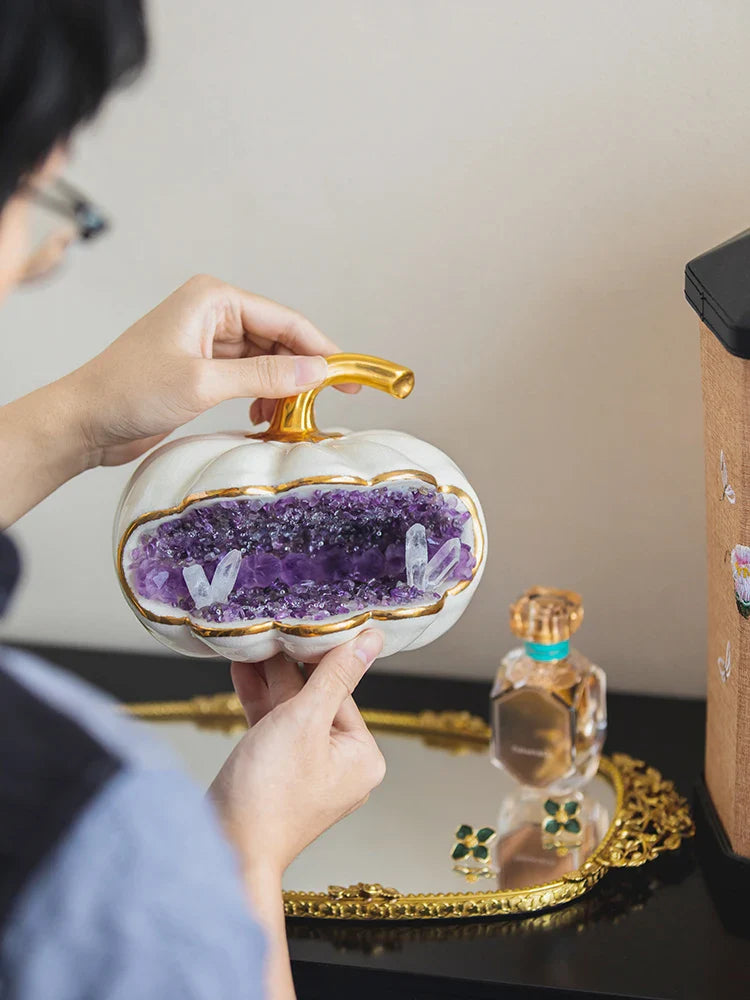 Afralia™ Crystal Pumpkin Sculpture Jewelry Storage Box & Home Decor