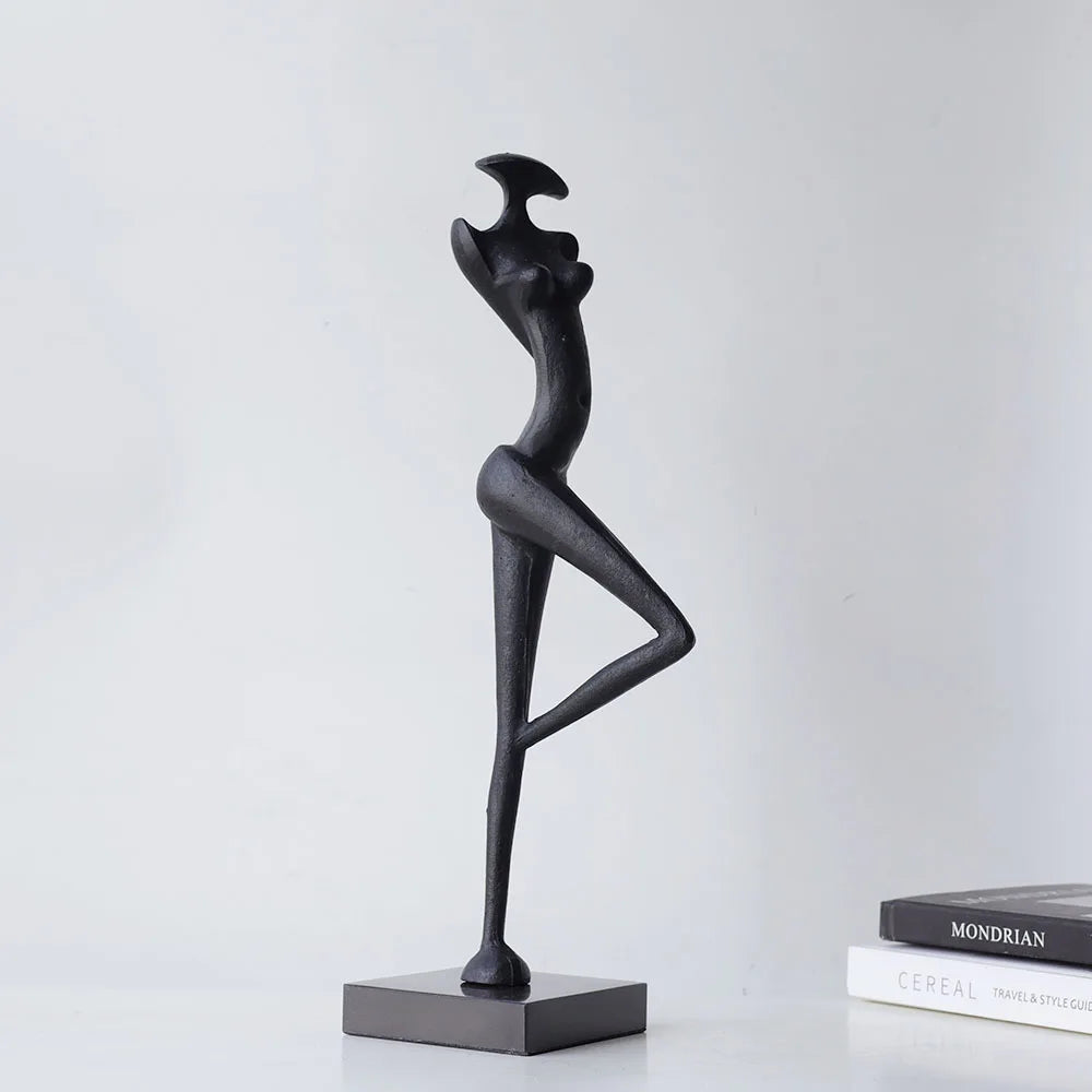 Afralia™ Abstract Black Metal Female Figure Sculpture Home Decor Accessory