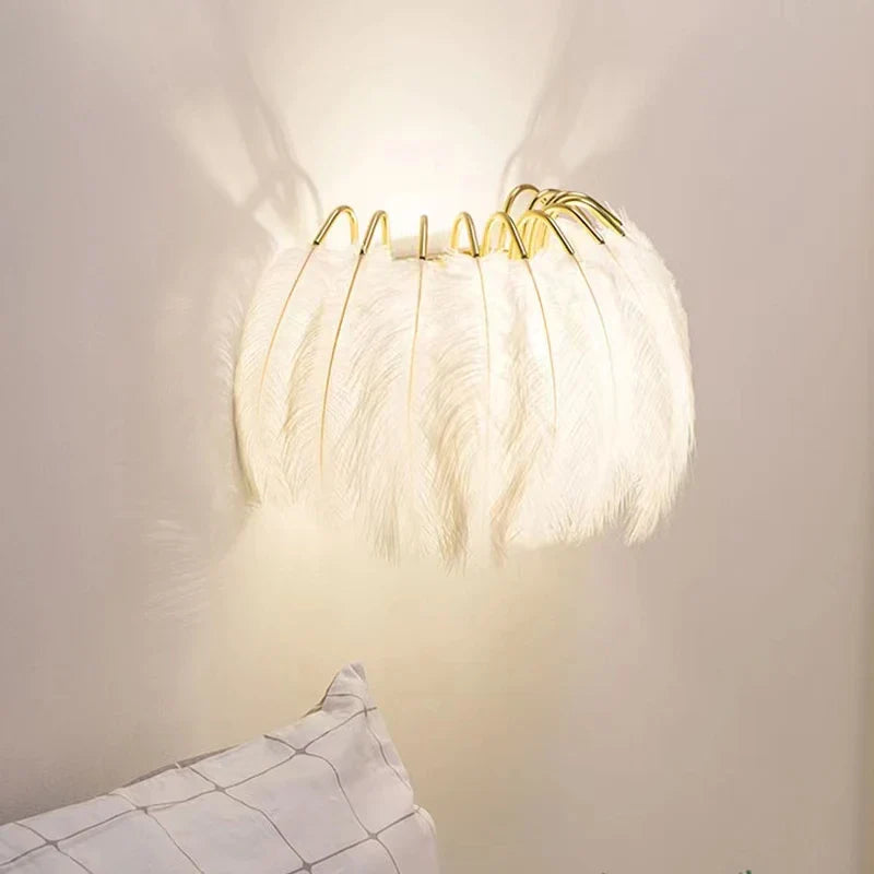 Afralia™ Nordic Feather Wall Lamps for Girl's Princess Room Decor & Bedroom Sconces