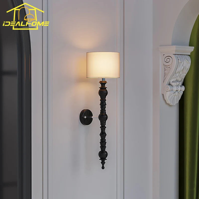 Afralia™ Wall Lamp LED E27 Solid Walnut/Black Wood Medieval Design
