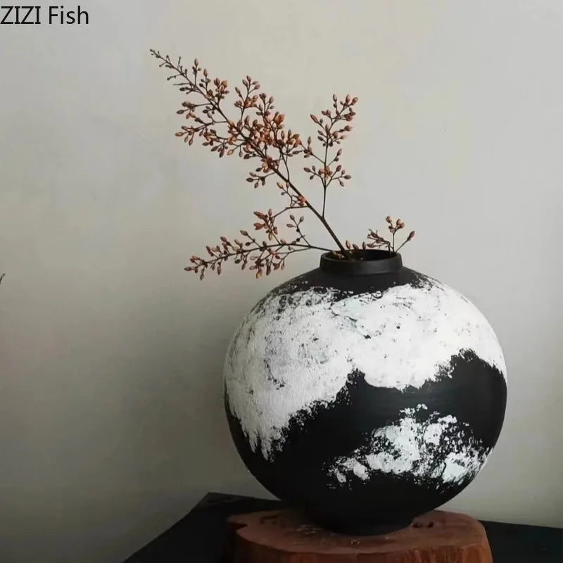 Afralia™ Ink Painting Ceramic Vase: Flower Pots Desk Decor Crafts Floral Room Aesthetic
