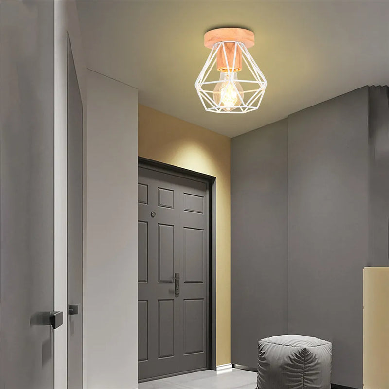 Afralia™ Iron Wood E27 Ceiling Light: Modern Nordic Mini Lamp for Living Room and Bedroom