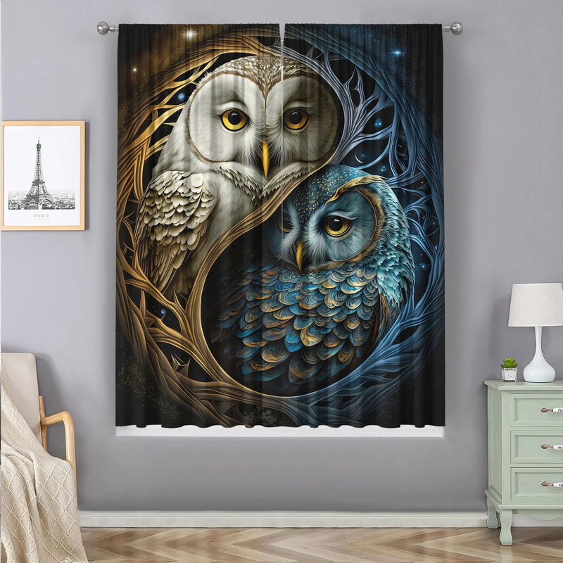 Night Owl Yin Yang Tai Chi Style Curtains by Afralia™ for Kitchens, Balconies, Cafes, Bedroom