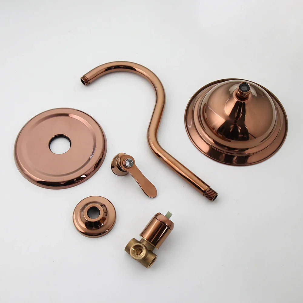 Afralia™ Rose Golden Bath Shower Faucet Set with Handle Mixer, Rainfall Hand Shower