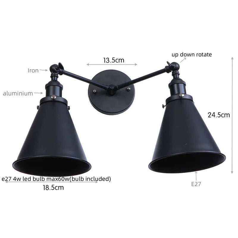 Afralia™ Loft Plug-in LED Wall Lamps Industrial Silver Vintage 2 Heads Lighting