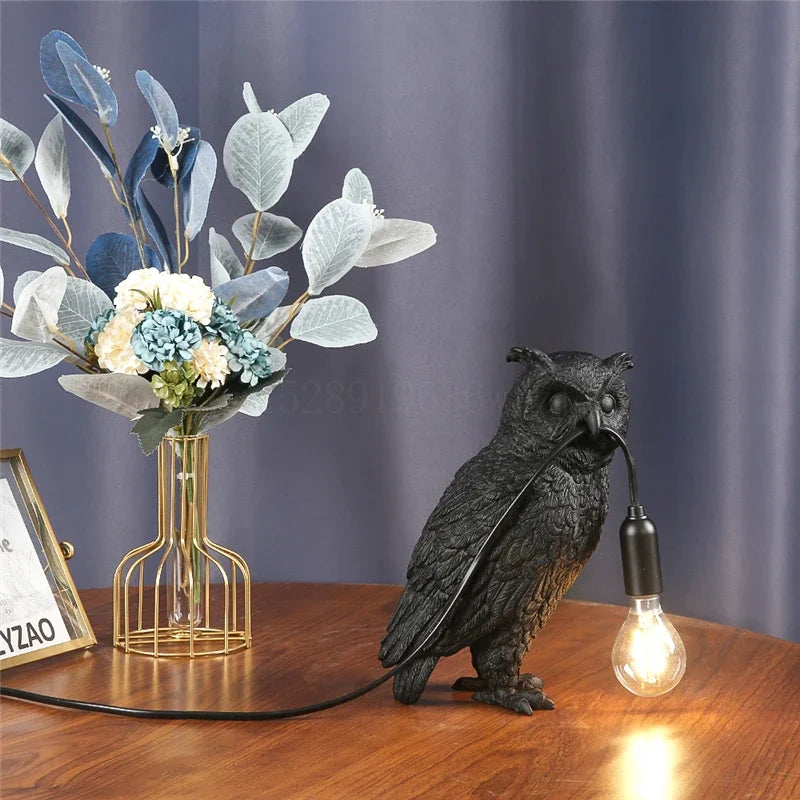 Afralia™ Owl Resin Bird Table Lamp for Halloween, Christmas, Kids' Room, and Home Decor