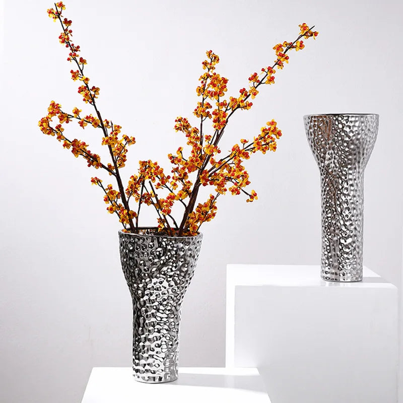 Afralia™ Golden Ceramic Geometric Honeycomb Vase - Home Decoration Accessory
