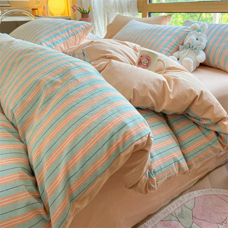 Afralia™ Cozy Striped Cotton Bedding Set - Breathable & Soft Quilt Kit