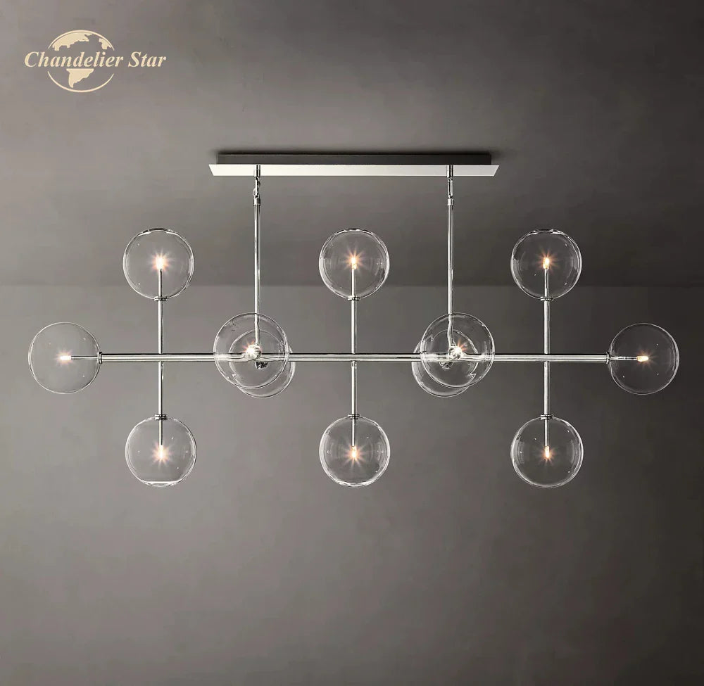 Afralia™ Farmhouse Clear Glass Linear Chandelier - Rustic Chic Pendant Lighting for Dining Room