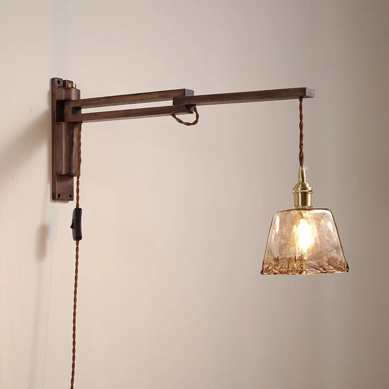 Afralia™ Modern LED Wall Lamp Wood Glass Nordic Bathroom Bedroom Living Room Light