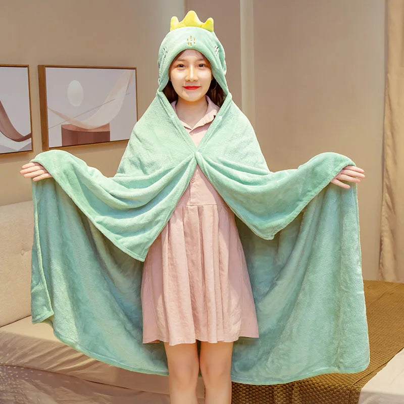 Afralia™ Cozy Cartoon Hooded Cape Blanket for Winter Nap, Office, and Home Office Warmth