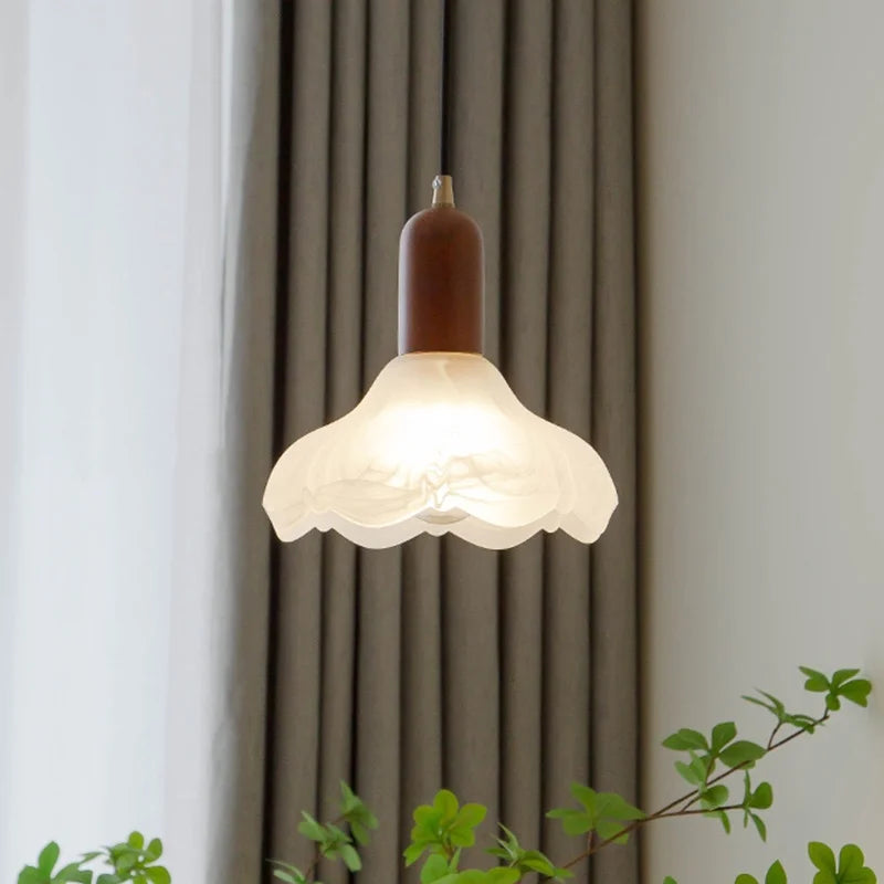 Afralia™ Wood Glass LED Pendant Light Suspension Luminaire for Home Decor
