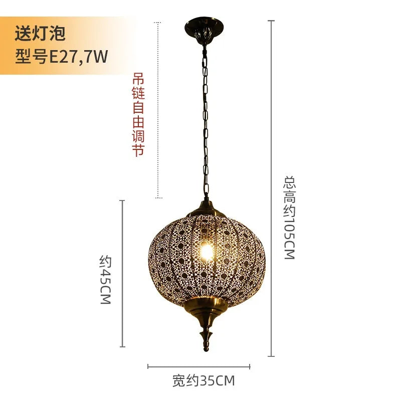 Afralia™ Vintage Thai Iron Art Pendant Lights LED for Restaurant Tea Room Balcony