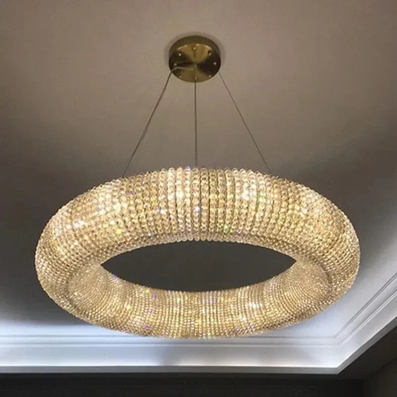 Afralia™ Chrome Round Crystal Chandelier LED Pendant Light for Bedroom and Living Room