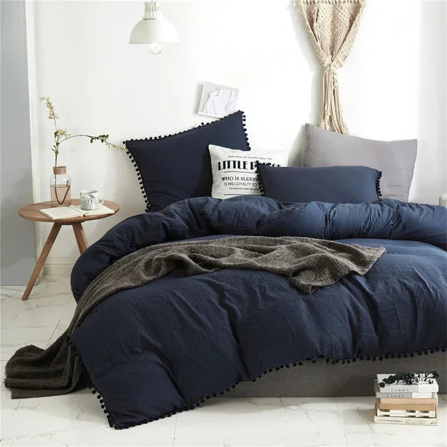 Afralia™ Furball Tasseles Bedding Set | King/Queen Duvet Cover & Washed Quilt Cover Set
