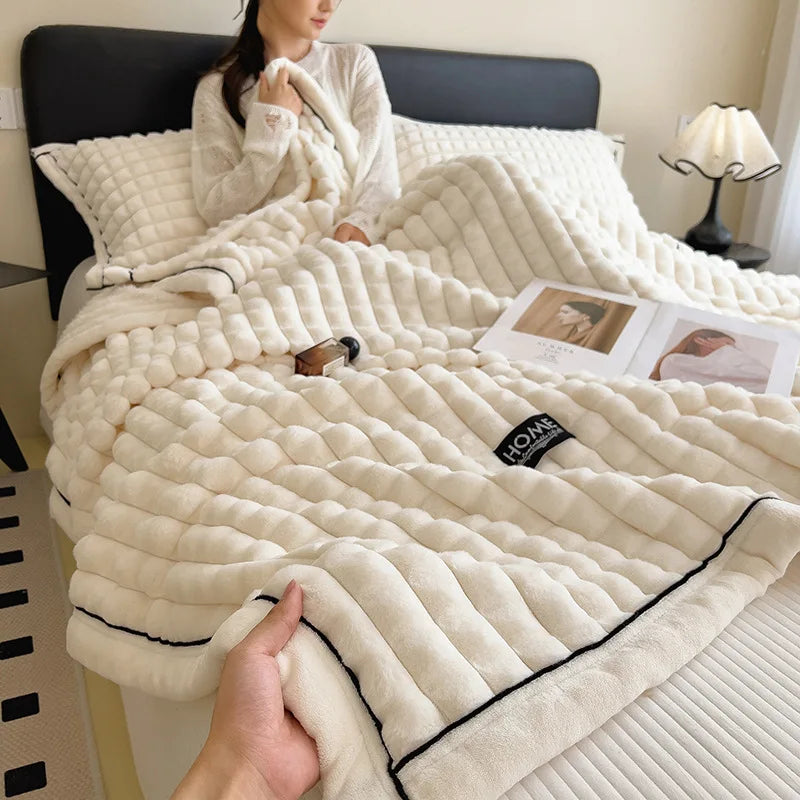 Afralia™ Cozy Flannel Velvet Blanket: All-Season Solid Color Single Queen Quilt