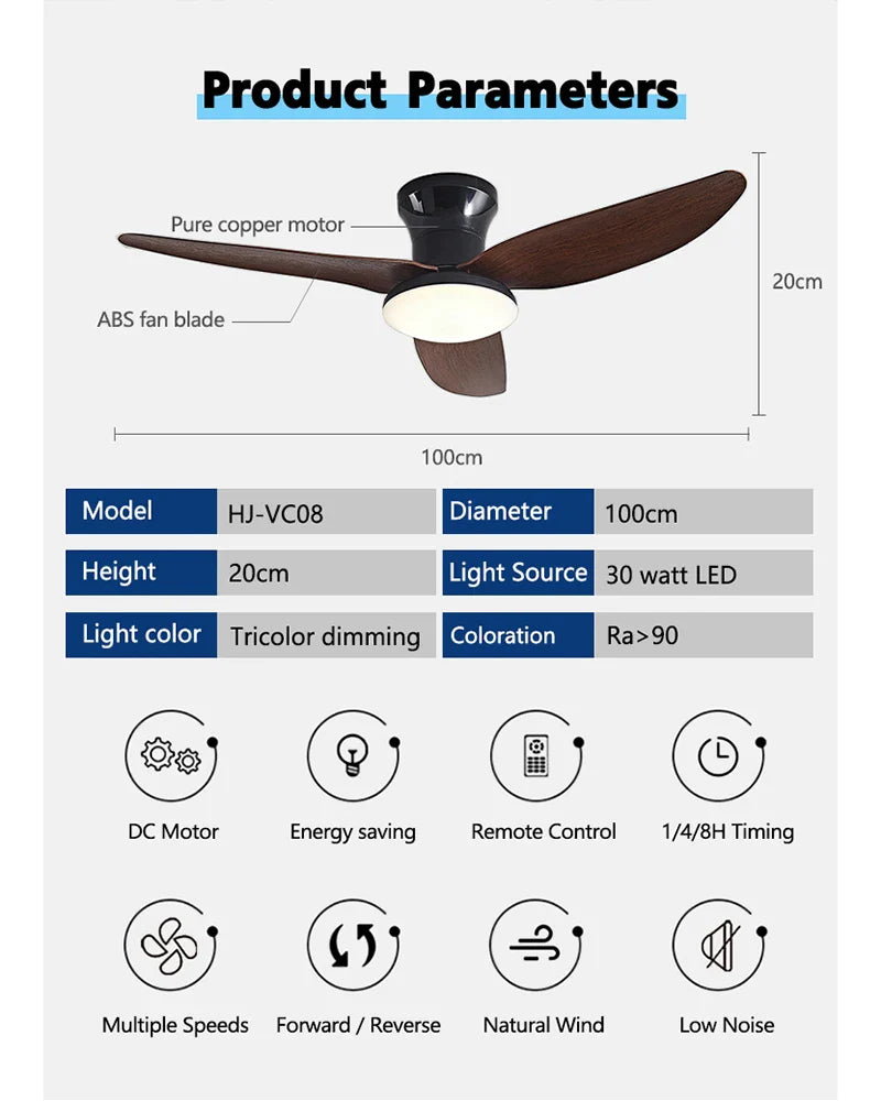 Afralia™ Modern 30W Low Floor Ceiling Fan with Remote Control & Light