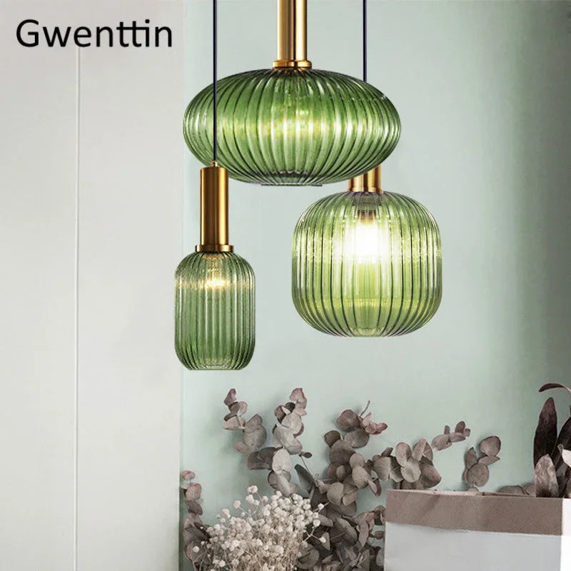 Afralia™ Stained Glass Pendant Lights Nordic Modern Hanging Lamps for Home Decor