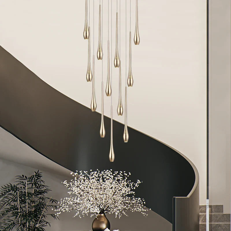 Afralia™ Gold LED Chandelier for Duplex Villa Living Room and Staircase