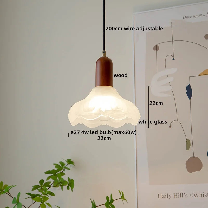Afralia™ Wood Glass LED Pendant Light Suspension Luminaire for Home Decor