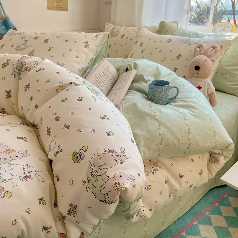 Afralia™ Cartoon Printed Cotton Bedding Set - Soft, Skin-Friendly Duvet Cover