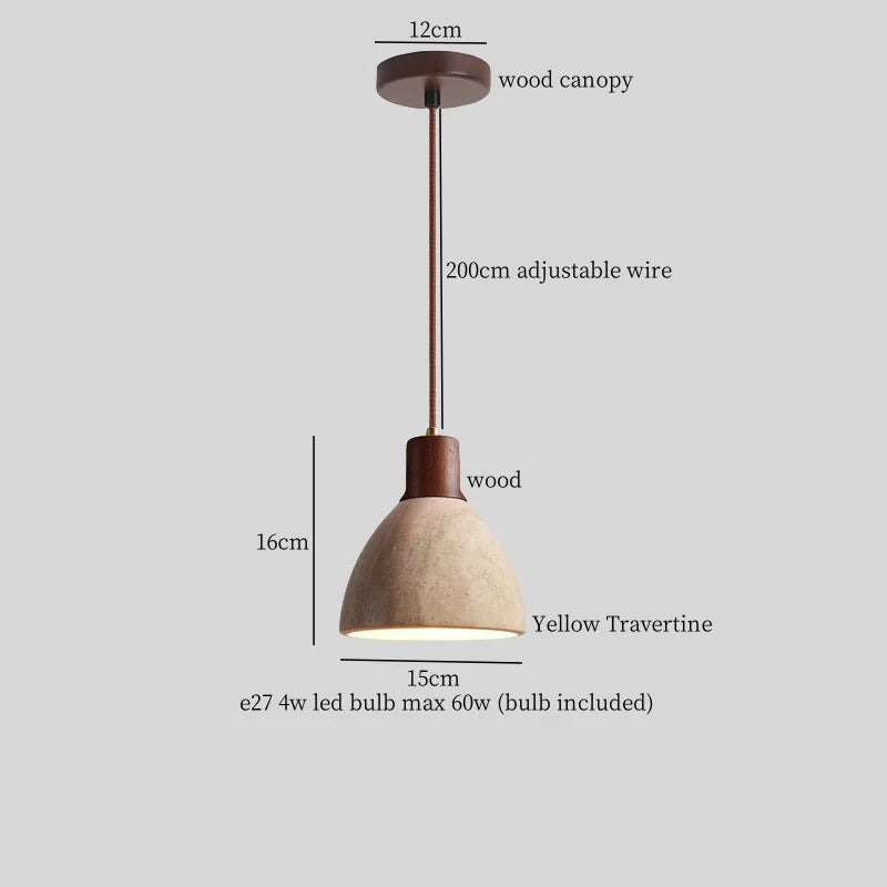 Afralia™ LED Yellow Travertine Stone Pendant Lights | Wabi Sabi Vintage Hanging Light