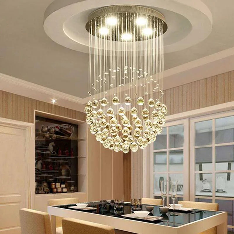 Afralia™ LED Crystal Chandelier Spheric Light Fixture for Living Room & Hotel Hall