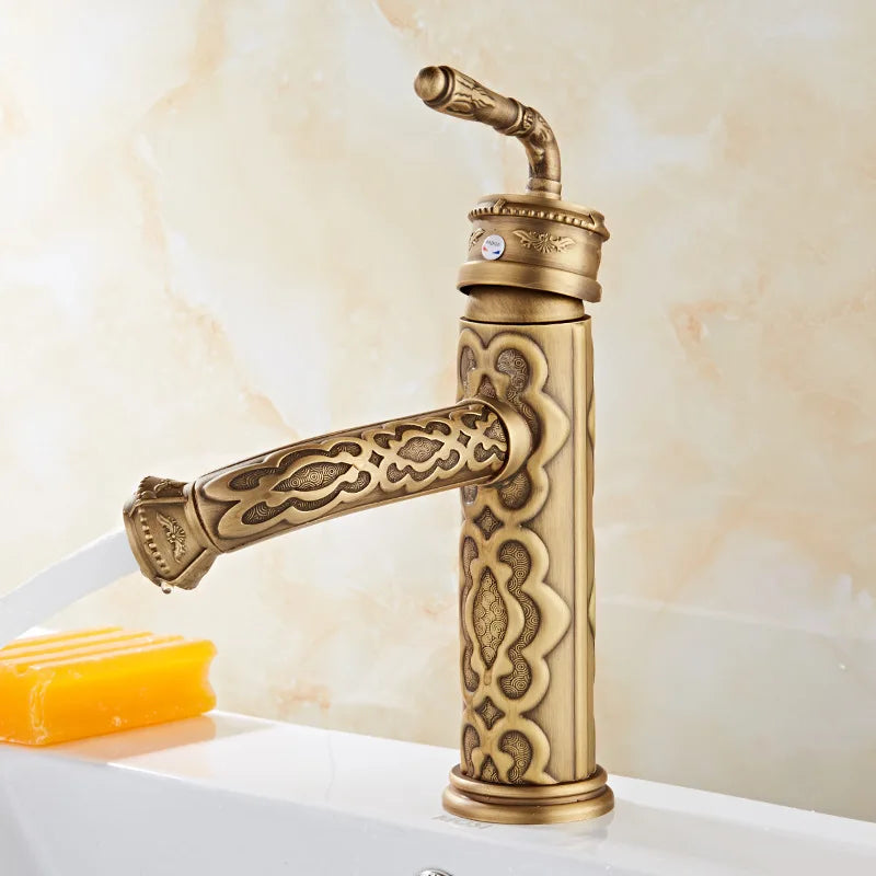 Afralia™ Vintage Antique Brass Basin Faucet with 360° Swivel Spout, Single Handle Mixer