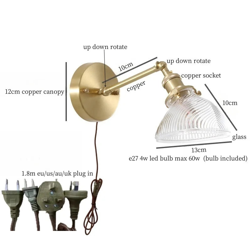 Afralia™ Green Glass LED Wall Sconce, Pull Chain Switch, for Bedside, Bathroom, Living Room