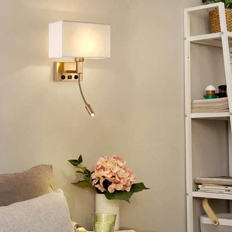 Afralia™ Nordic LED Bedroom Wall Light with Switch, Adjustable Hose Spotlight