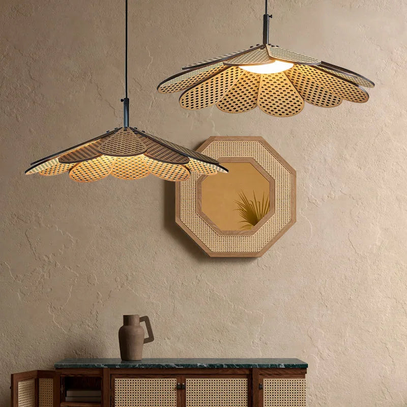 Petal Shape Wood Dining Room Pendant Lights, Adjustable Cord, Warm Glow, Afralia™ Brand