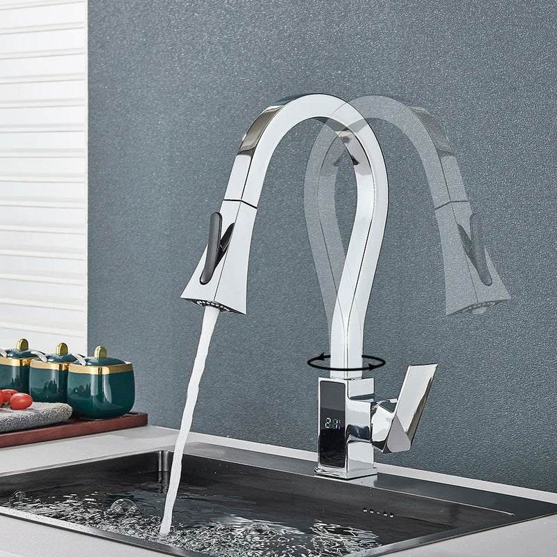 Afralia™ Smart Display Kitchen Faucet Pull Out Sprayer Sink Tap Hot Cold Mixer