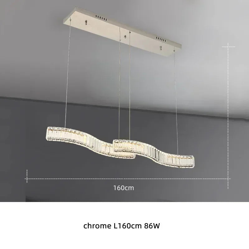 Afralia™ Modern S Wave Steel Crystal Pendant Lights - Dimmable LED Luminaria