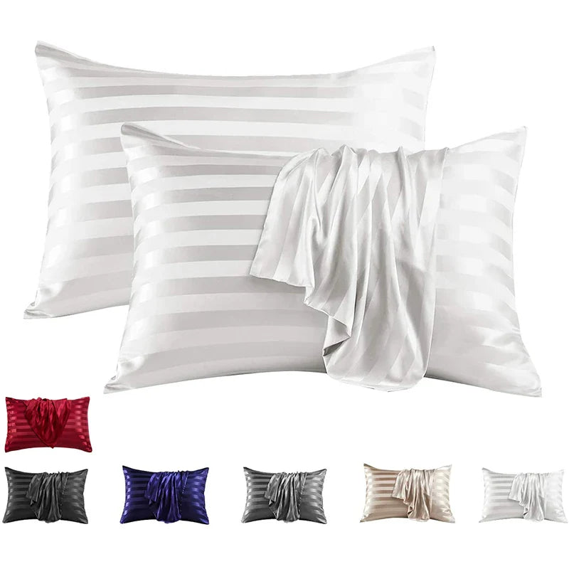 Afralia™ Luxury Satin Stripes Pillowcase | Soft Jacquard Pillow Cover for Queen & King Size