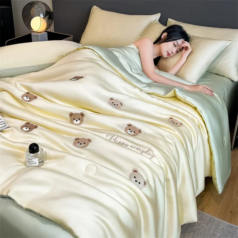 Afralia™ Washed Satin Embroidered Cool Blanket - Soft Skin-Friendly Summer Quilt