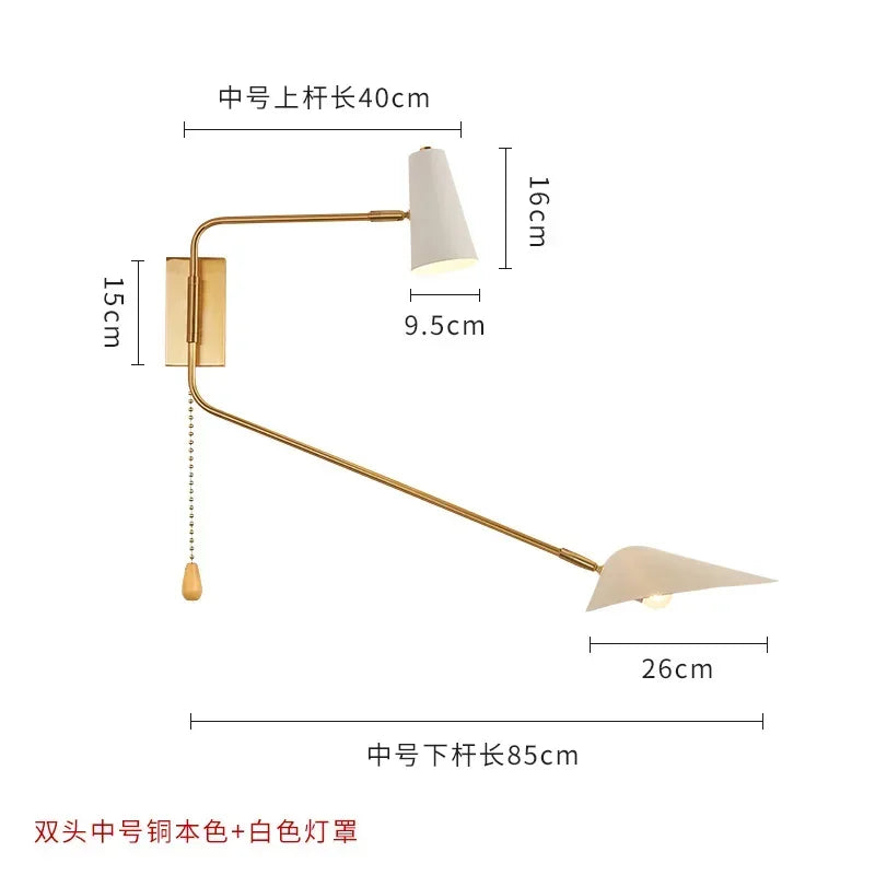 Afralia™ Adjustable Double Head LED Wall Lamp with Pull Switch