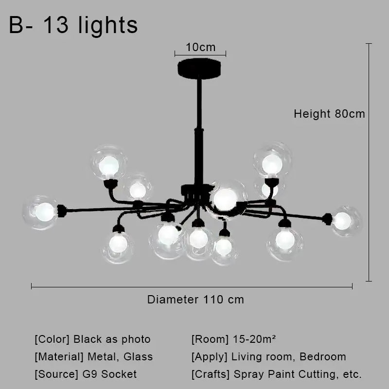 Afralia™ Glass Ball Pendant Chandelier for Living Room Bedroom Dining Room