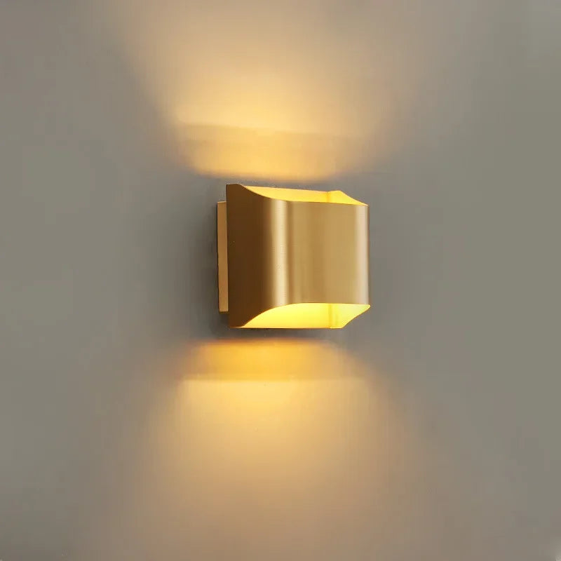 Afralia™ Modern Art Brass LED Wall Lamp for Hotel Living Room & Bedroom