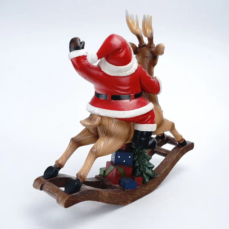 Afralia™ Resin Rocking Horse Santa Claus Deer Sculpture Holiday Table Decor