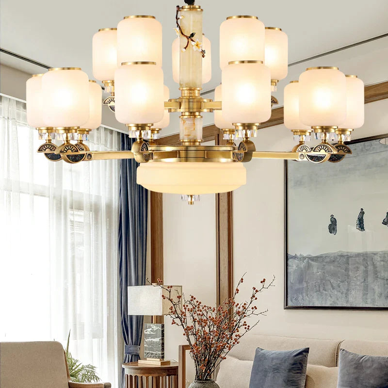 Afralia™ Copper Jade Chandelier: Elegant Wind Light for Living Room, Restaurant, or Tea Room