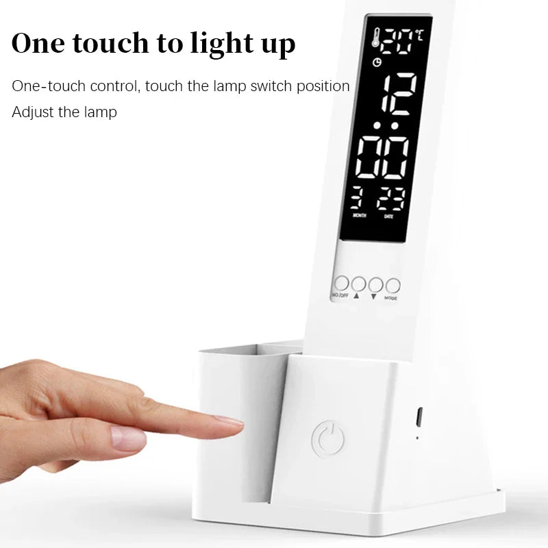 Afralia™ Touch LED Desk Lamp with Calendar Clock Night Light for Study Reading