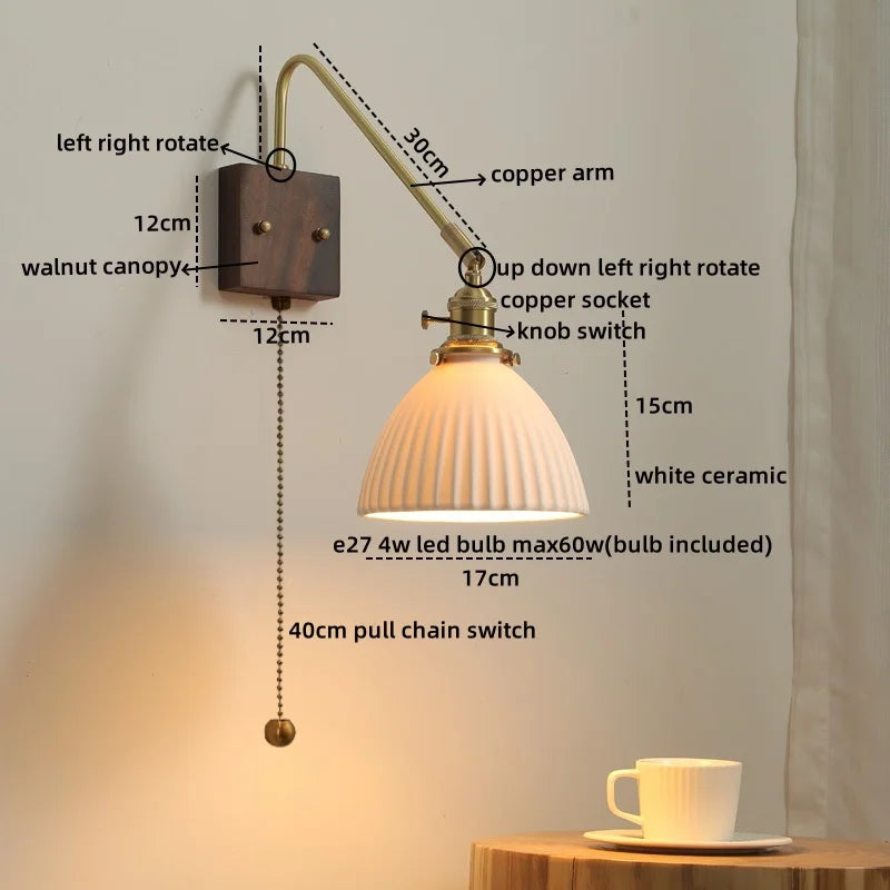 Afralia™ Walnut Copper LED Wall Lights Modern Bedside Lamp Applique Da Parete