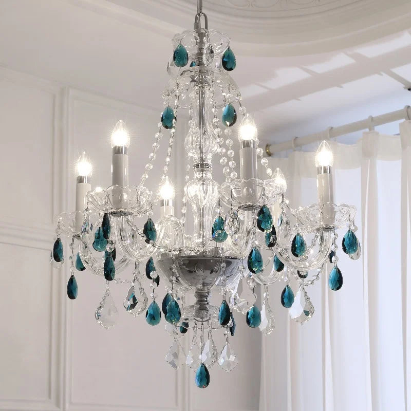 Afralia™ Blue Crystal Chandelier: Luxury E14 Pendant Lights for Living Room and Bedroom