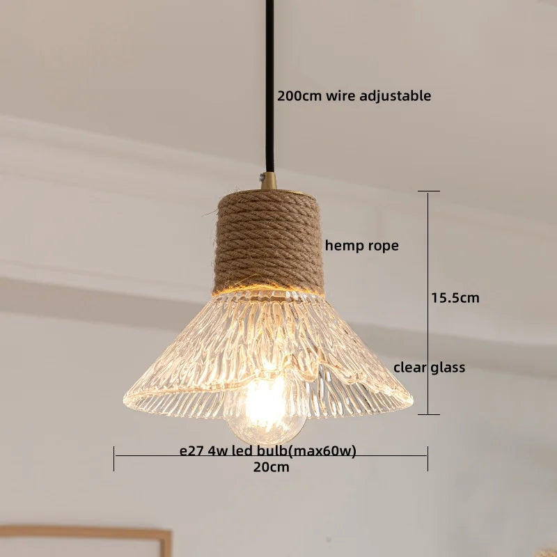Afralia™ Clear Glass LED Pendant Light - Hemp Rope Chandelier for Home Decor