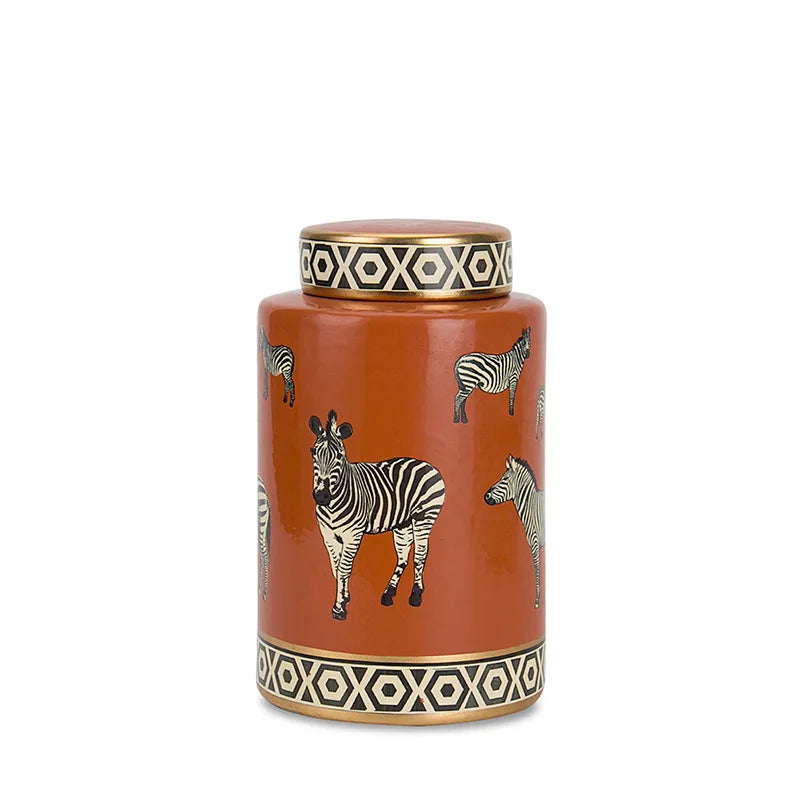 Afralia™ Zebra Pattern Ceramic General Jar with Lid Vintage Handicraft Ornaments