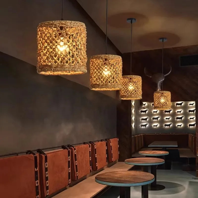 Afralia™ Hand-woven Natural Rattan Chandelier Pendant Light for Living Room Décor