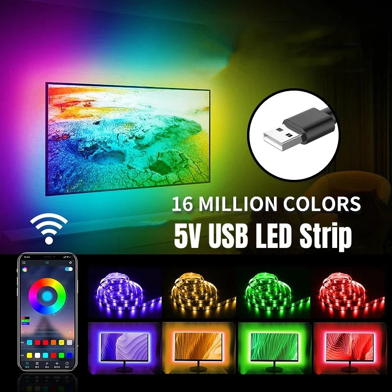 Afralia™ RGB LED Strip Light with Bluetooth Control for TV Backlight and Room Decor