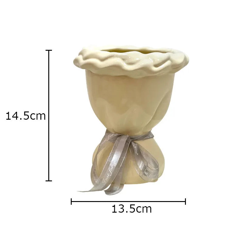 Afralia™ Ceramic Vase with Artificial Flowers Bouquet for Desk and Room Decoration